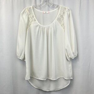 Ezra Womens Ivory 3/4 Sleeve Round Neck Lace Pullover Blouse Top Size Small